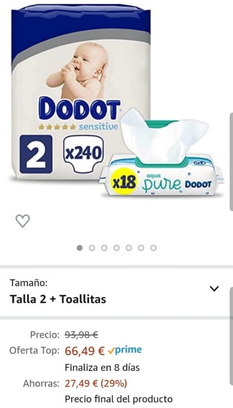 Pack 240 Dodot Pañales Bebé Sensitive Talla 2 + 864 Toallitas Aqua Pure por  66,49