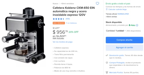 Cafetera Espresso CKM-650 EIN