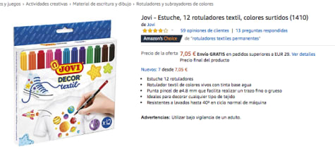 Jovi 1410 - Estuche, 12 Rotuladores Textil, Colores Surtidos con Ofertas en  Carrefour