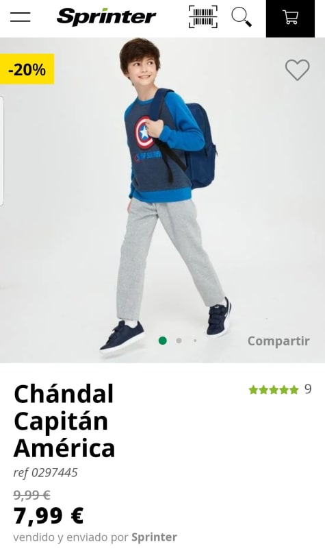 Capitán América Niño por 7,99€.