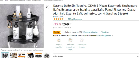 Estante Baño Sin Taladro 2 Piezas Estanteria Estantería de Esquina para Baño  Pared Rinconera Ducha Aluminio Estante Baño Adhesivo, con 4 Ganchos (Negro)  