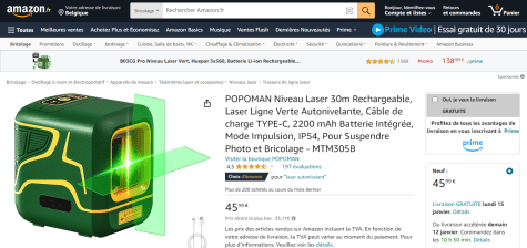 POPOMAN Niveau Laser 30m Rechargeable, Laser Ligne Verte Autonivelante,  Câble de charge TYPE-C, 2200 mAh Batterie Intégrée, Mode Impulsion, IP54,  Pour Suspendre Photo et Bricolage - MTM305B : : Bricolage