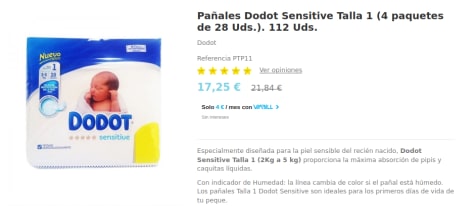 PAÑALES DODOT SENSITIVE TALLA 1 (2 - 5 KILOS) PACK AHORRO 112 UNIDADES