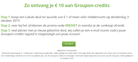 GRATIS €10 Groupon tegoed na aankoop van lokale deal Aanbiedingen