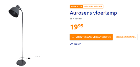 Aurosens staande lamp voor €19,95
