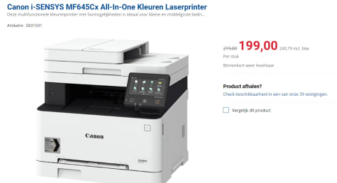 draadloos boog Tot stand brengen Canon i-SENSYS MF645Cx all-in-one laserprinter kleur met wifi (4 in 1) voor  €240,79