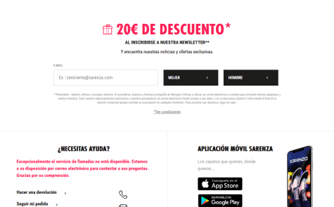 Descuento 20€ calzado Sarenza al suscribirte la newsletter