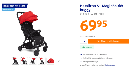 strategie twee Golven Hamilton S1 MagicFold® buggy voor 69,95 euro