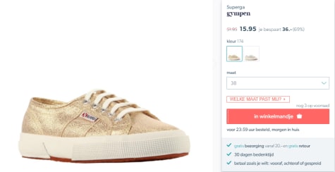 Superga gouden Gympen voor €15,95