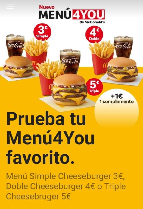 Marinero diferente brecha Nuevas ofertas en McDonalds, Menú4You Simple, Doble o Tripe, por 3, 4 o 5€  respectivamente