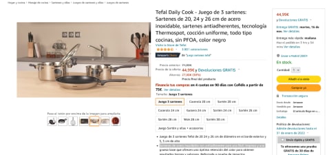 Tefal Daily Cook - Juego de 3 Sartenes de 20, 24 y 26 cm de acero