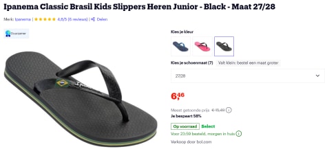 Ipanema Classic Brasil zwarte kinderslippers voor €6,46