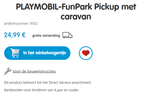 Anzai Kikker Hollywood Playmobil 9502 Funpark Pickup met Caravan voor €24,99
