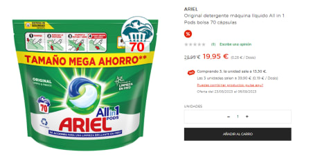 Original detergente máquina líquido All in 1 Pods bolsa 70 cápsulas · ARIEL  · Supermercado El Corte Inglés El Corte Inglés