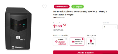 No Break Koblenz 5616 USBR por $999 en Office Depot