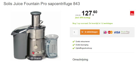 Geweldig Refrein Klusjesman Solis JUICE FOUNTAIN PRO TYPE 843 - Sapcentrifuge - 1200 W voor €127,60
