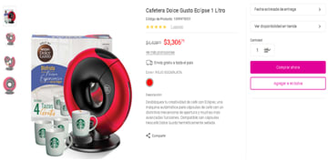 Cafetera Dolce Gusto Eclipse 1 Litro por $3,306.75 en Liverpool