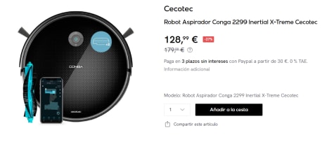 Conga 2299 Inertial X-Treme Robot aspirador con base de carga. Cuenta con  tecnología giroscópica, limpieza ordenada de la totalidad de la superficie  recorrida. Friega, aspira y barre a la vez por 128.99€