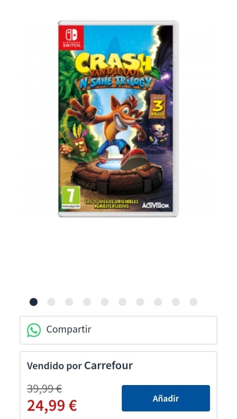 Pocos Guiño Cap Crash Bandicoot N. Sane Trilogy para Nintendo Switch por 24,90€.