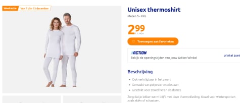 Unisex Thermoshirt in de Maten S - XXL bij de