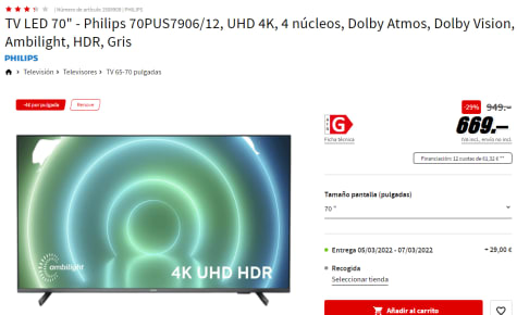 Esta smart tv Philips 4K de 70 pulgadas por 669€ es el chollo del