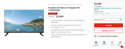 Pantalla Winia 32 pulgadas HD L32B9000QN Smart TV