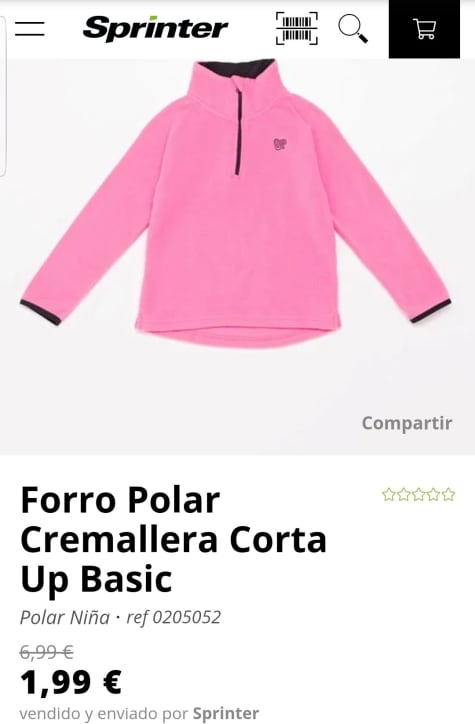 Forro Polar Up Basic Niña por 1,99€.