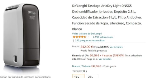 De'Longhi Tasciugo AriaDry Light DNS65 Deshumidificador Ionizador 