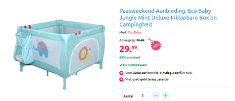 Meestal Speel krijgen Eco Baby Jungle Mint Deluxe Inklapbare Box en Campingbed voor €29,99