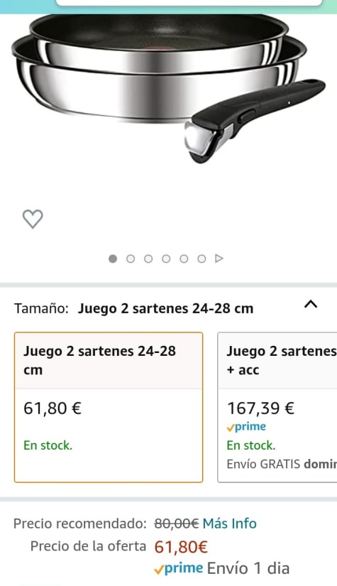 Tefal Ingenio Preference On - Juego de 2 Sartenes + Mango extraíble e  intercambiable: de 24 y