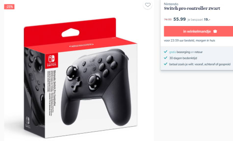 Nintendo Switch Pro Controller zwart voor €55,99