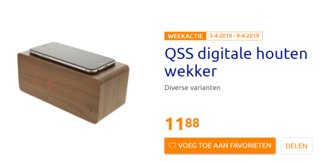 scherm revolutie Op tijd QSS digitale houten wekker met draadloos oplaad systeem voor €11,88