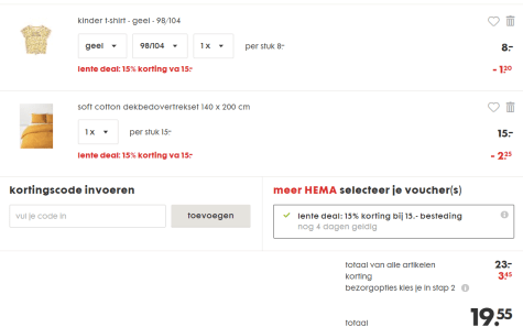 15% korting op bijna alles bij HEMA Aanbiedingen