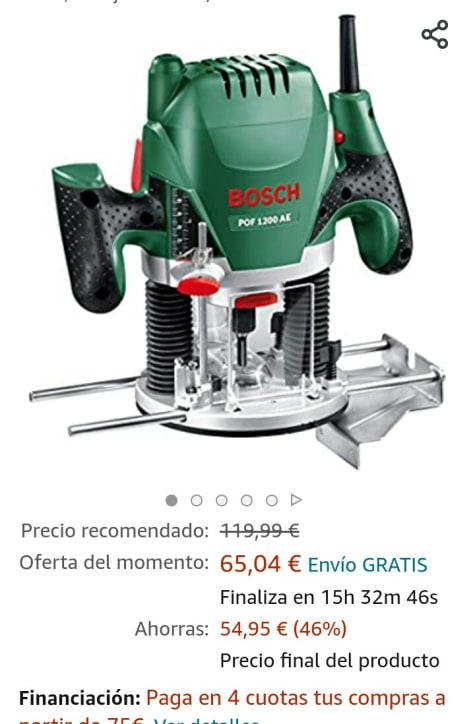 Bosch profesional, fresadora de superficie de 1200 varios por 65,04€