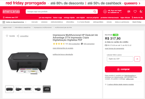 Impressora Multifuncional HP DeskJet Ink Advantage 2774 Impressão