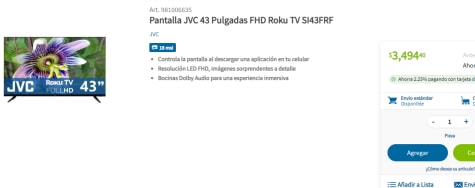 Pantalla JVC 43 Pulgadas Smart TV Roku FHD SI43FRF