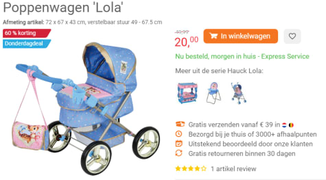 Woedend Document Boomgaard Poppen kinderwagen 'Lola' bij Lobbes voor €20