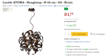 Kwijtschelding krekel pop Lucide ATOMA - Hanglamp - Ø 42 cm - G9 - Bruin voor €31,73