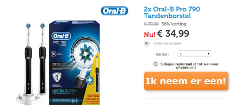Proficiat slinger ongeluk Oral-B PRO 790 2 stuks CrossAction Black + Extra Body voor €29,99 dmv code
