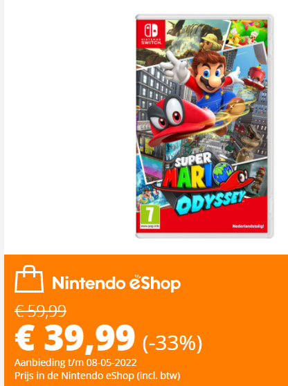 Super Mario Odyssey voor €39,99 in de Nintendo Switch e-Shop