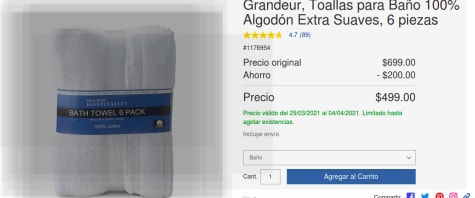 Grandeur, Toallas para Baño 100% Algodón Extra Suaves, 6