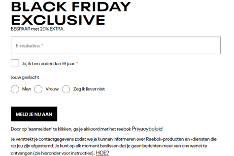 domein Inzichtelijk walgelijk 20% extra korting voucher voor Black Friday bij Reebok (aanmelden!)