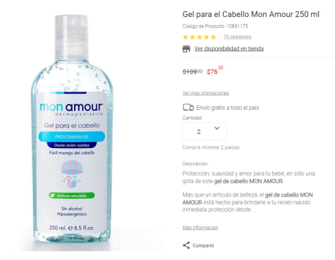 Gel para el Cabello Mon Amour 250 ml