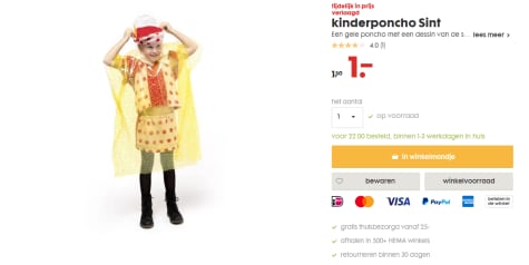 peddelen veiling noedels Kinderponcho Sint voor €1