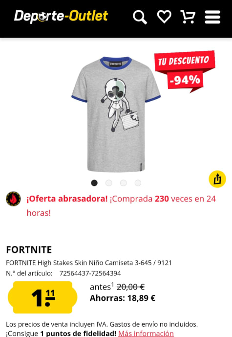 FORTNITE Stakes Skin Niño Camiseta solo 1,11€
