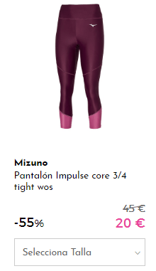 Malla running Mizuno Impulse Core 3-4 rosa mujer