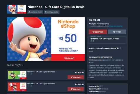 Confira os novos anúncios da Nintendo! - Gift Card Digital R$50 a