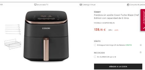 Freidora sin aceite Cosori Turbo Blaze Chef Edition con capacidad