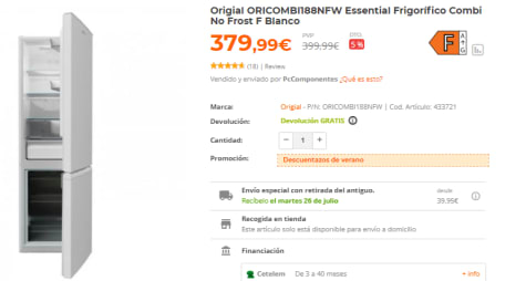 Origial ORICOMBI188NFW Essential Frigorífico Combi No Frost F