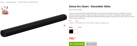 Sonos Arc zwart voor €799 bij Apollo